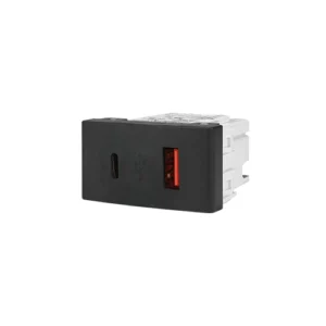 Modulo Cargador Doble 2 USB A+C 30W Rapido Negro P/Sist. Modular KS40494 Kalop